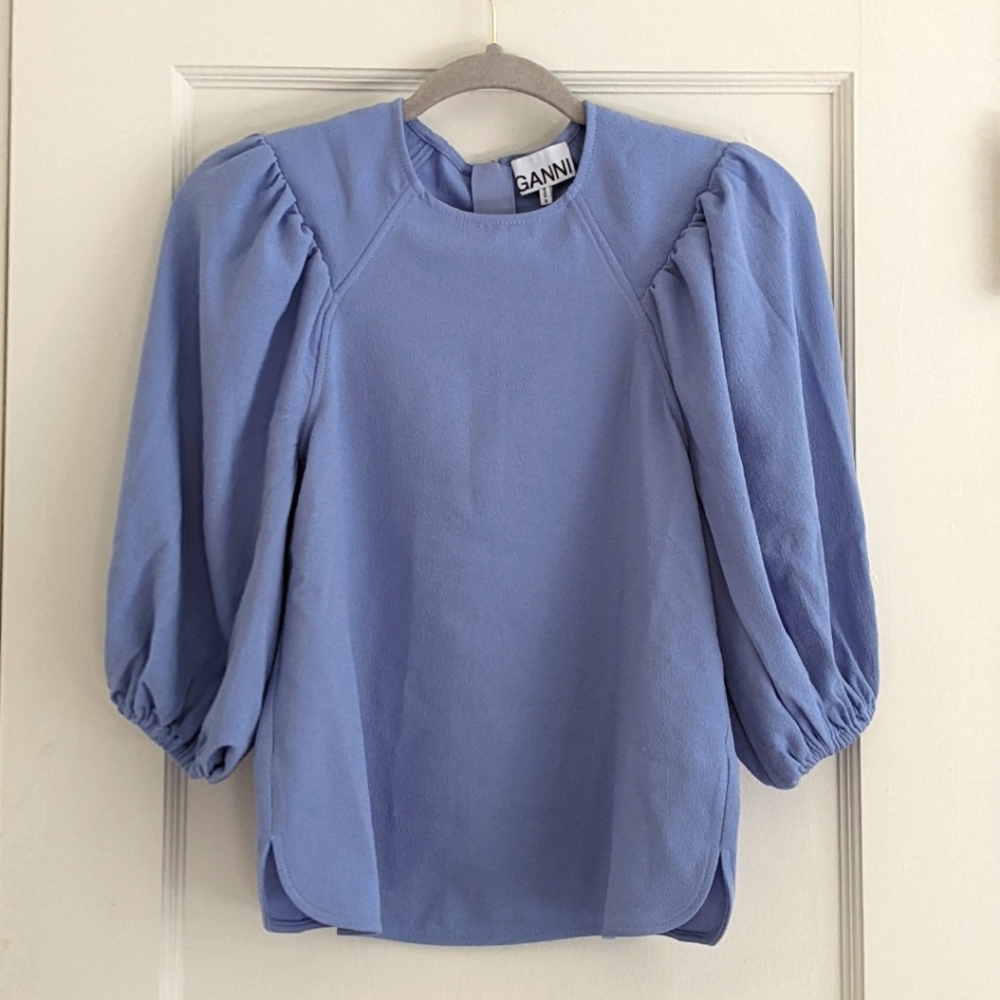 Ganni heavy crepe blouse in Forever Blue